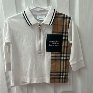 Burberry White and Tan Polo Shirt with Signature Check